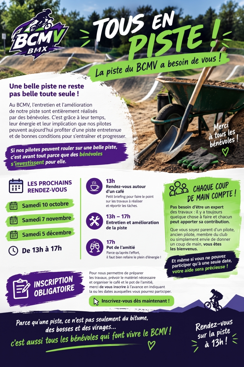 Tous en piste ! Le BCMV a besoin de vous